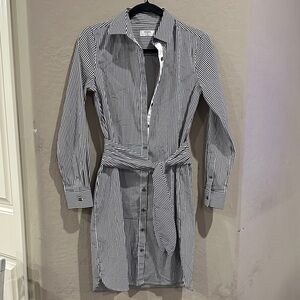 UNTUCKit Black and White Striped Long-Sleeve Shirt Dress